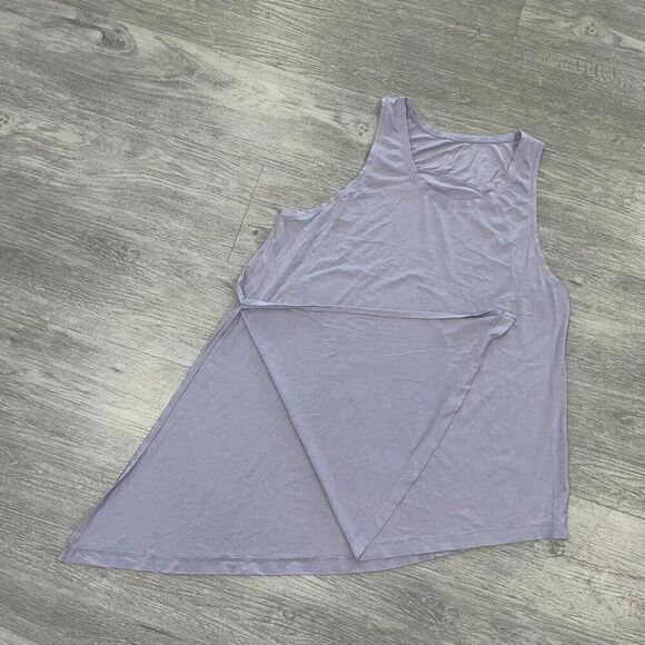 LULULEMON Muscle Tank Women’s 12 ? Asymmetrical Hem Side Tie Top Purple Workout - Picture 5 of 6